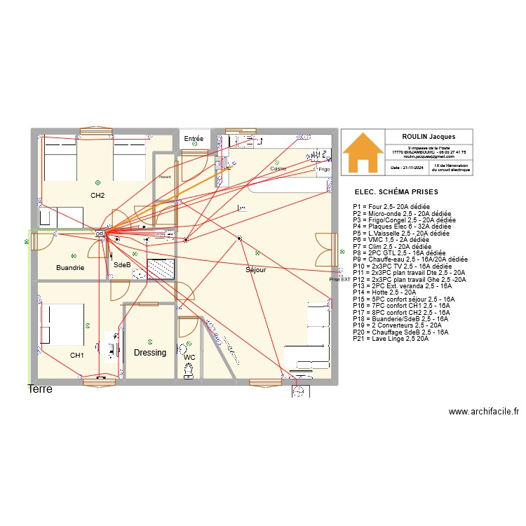 ELEC Schema Prises 3. Plan de 10 pièces et 126 m2