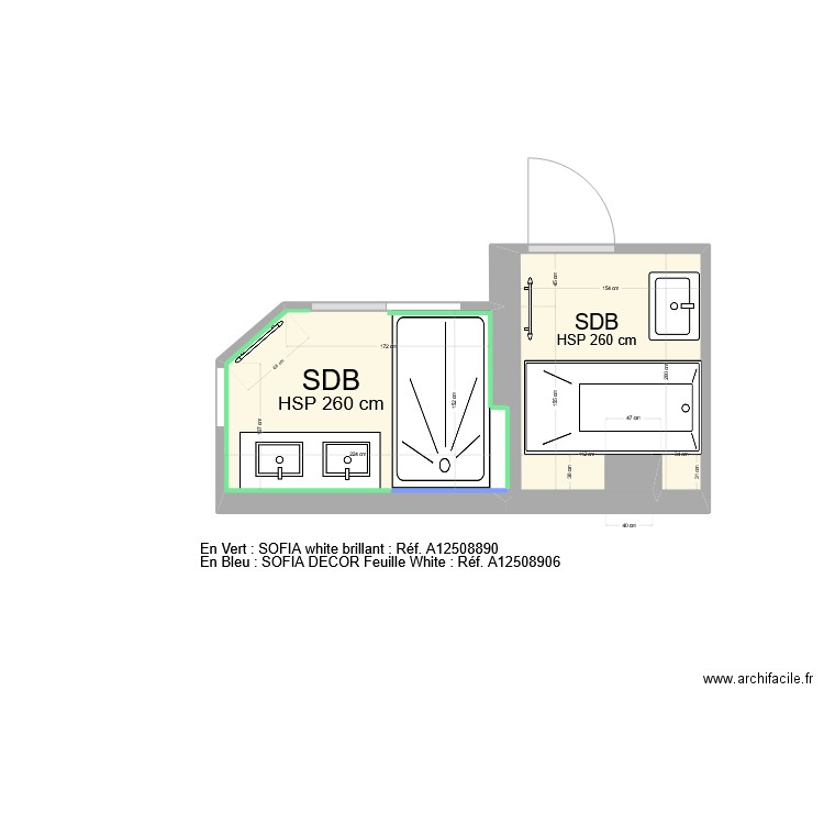 16 Ecoles carrelage espace douche. Plan de 2 pièces et 6 m2