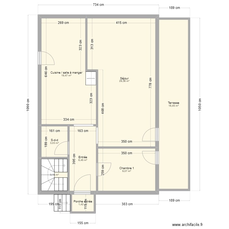 Rez (Distillerie 3, Ollon). Plan de 8 pièces et 90 m2