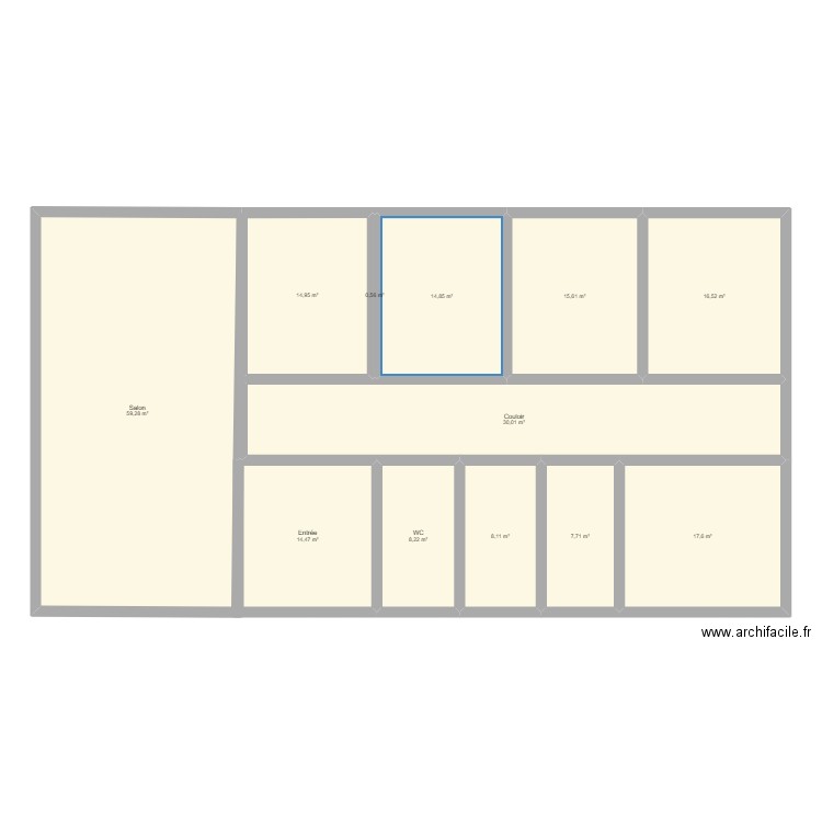 Projet1. Plan de 12 pièces et 208 m2