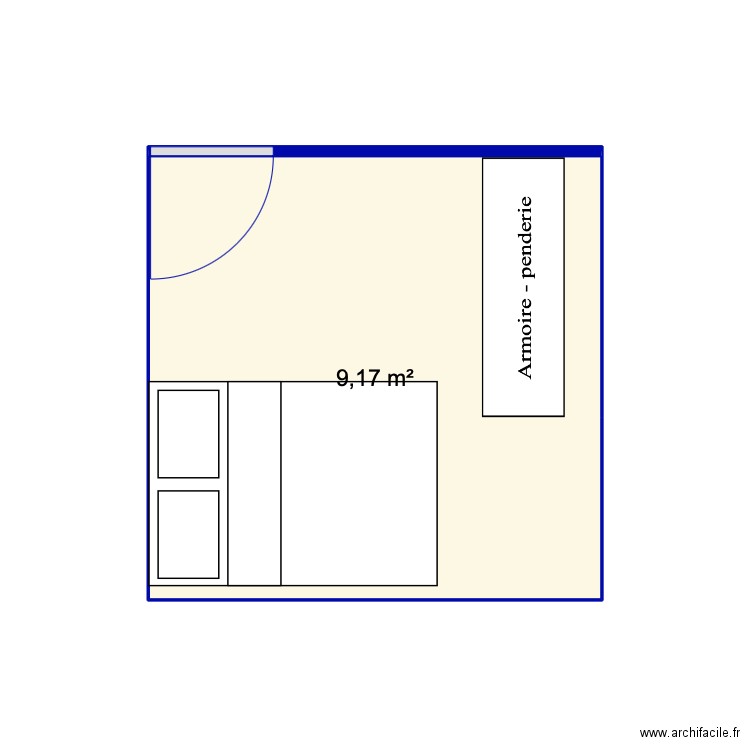 chambre. Plan de 1 pièce et 9 m2