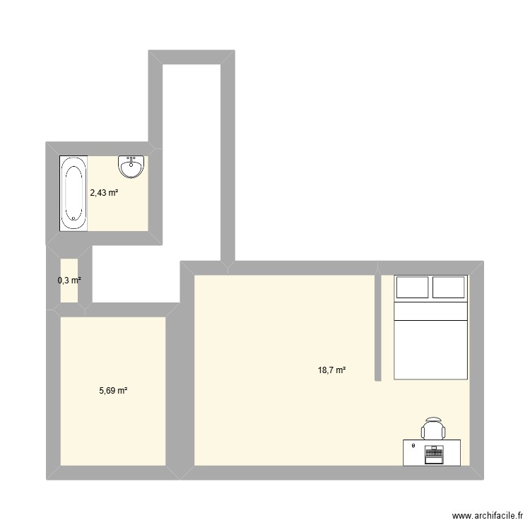 Appart. Plan de 4 pièces et 27 m2