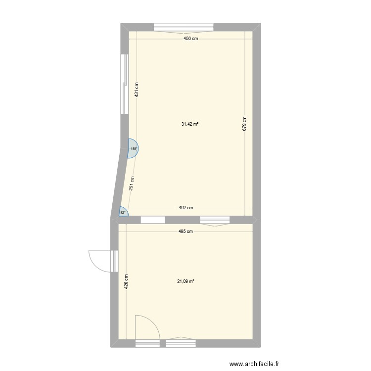 K4 Cannec. Plan de 2 pièces et 53 m2