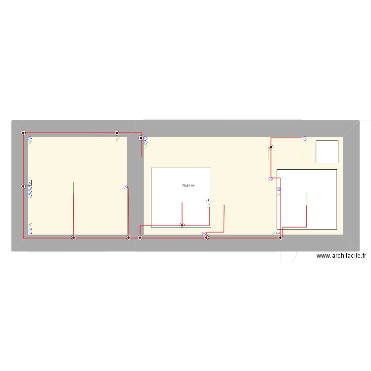 Gîte et grange. Plan de 2 pièces et 151 m2