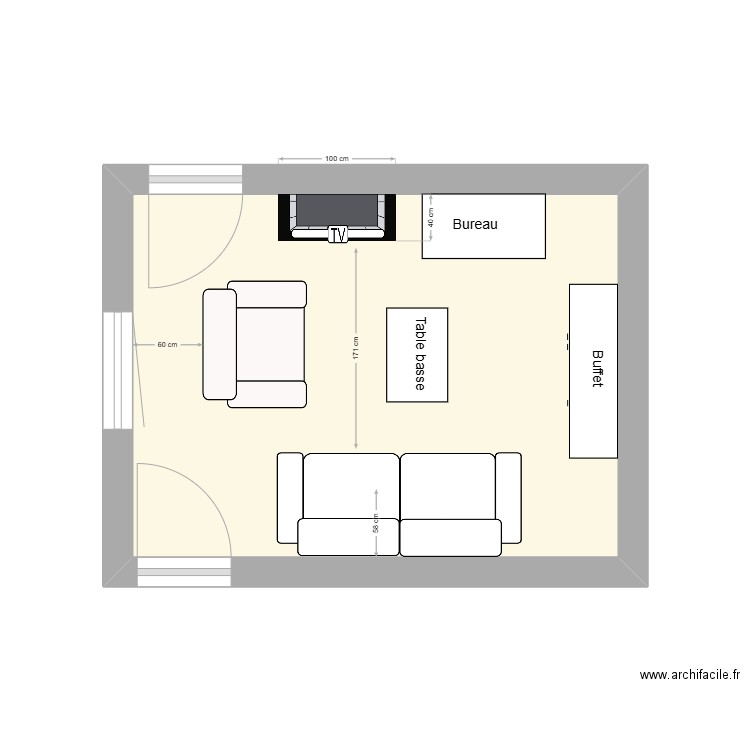 Salon. Plan de 1 pièce et 13 m2