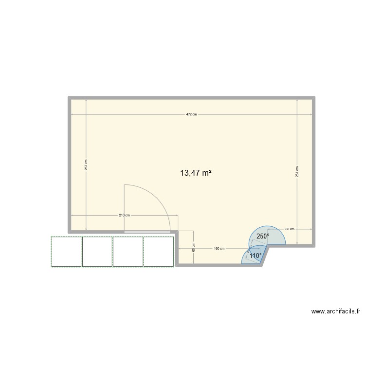 cuisine1. Plan de 1 pièce et 13 m2