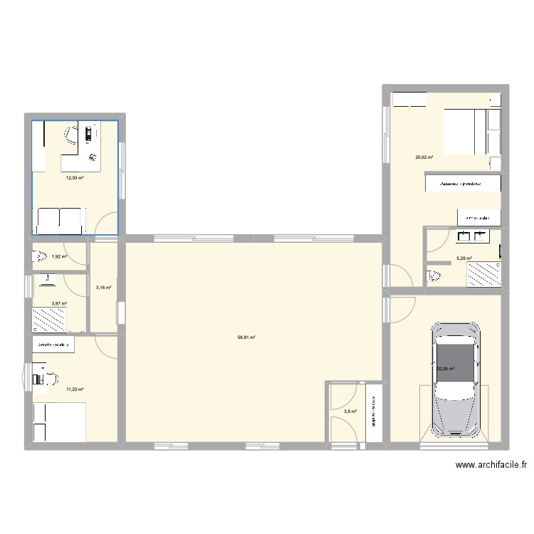 maison 3 chambre projet Dax. Plan de 10 pièces et 141 m2