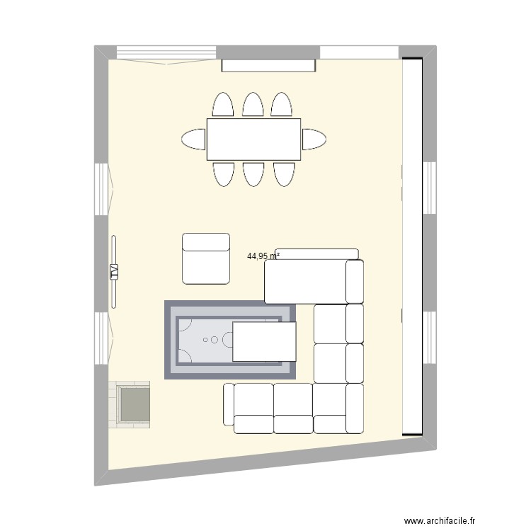 salon. Plan de 1 pièce et 45 m2