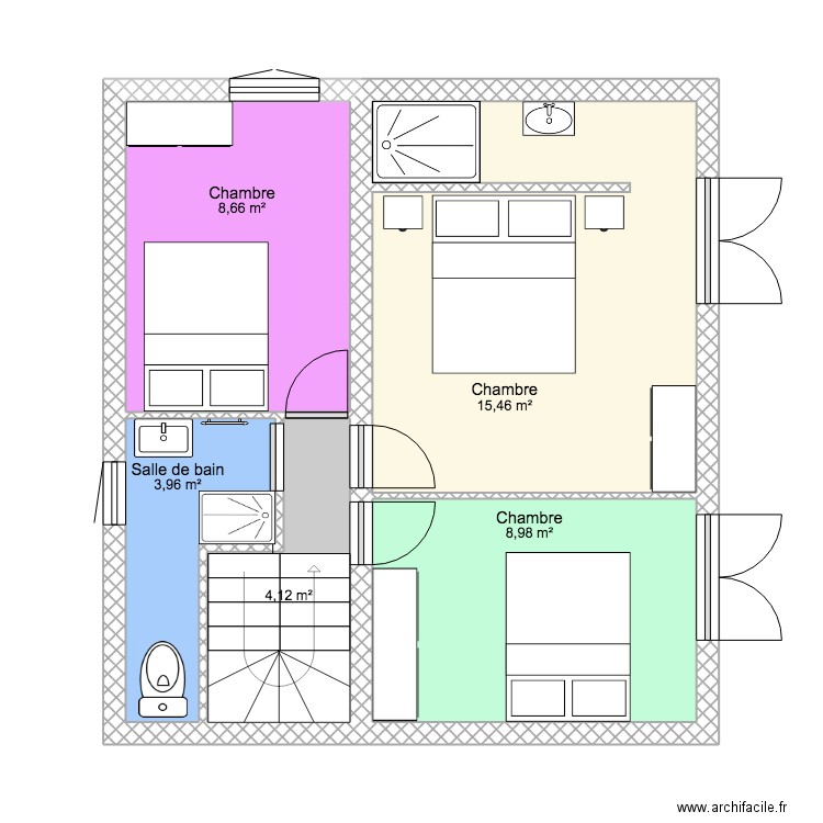 Etage . Plan de 5 pièces et 41 m2