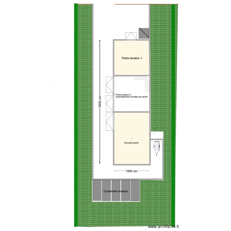 hangar 2 vues. Plan de 2 pièces et 245 m2