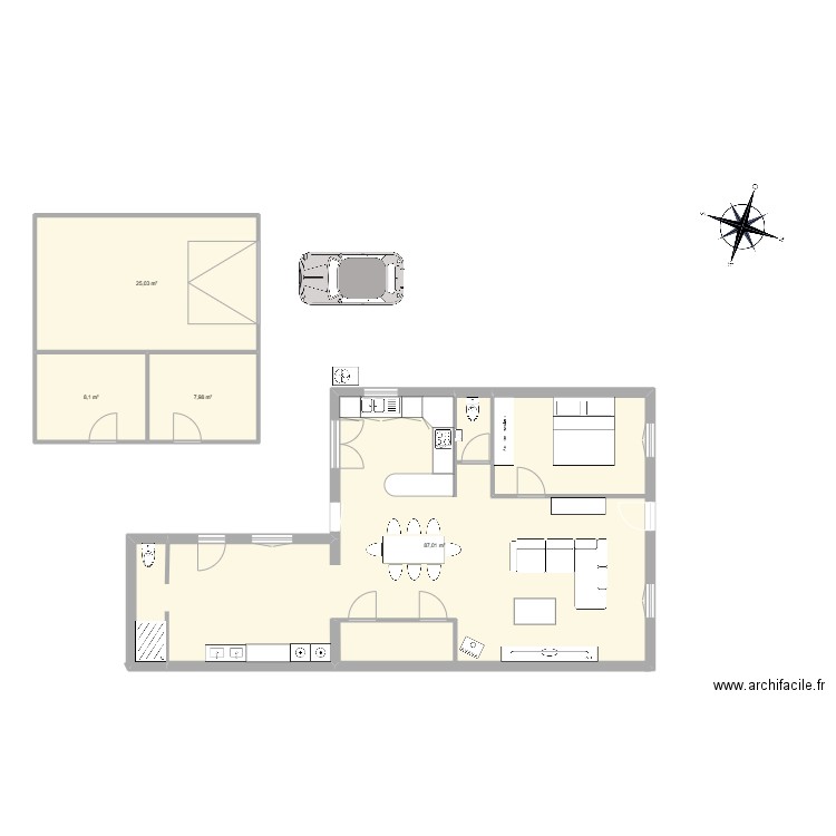 maison 1. Plan de 4 pièces et 128 m2