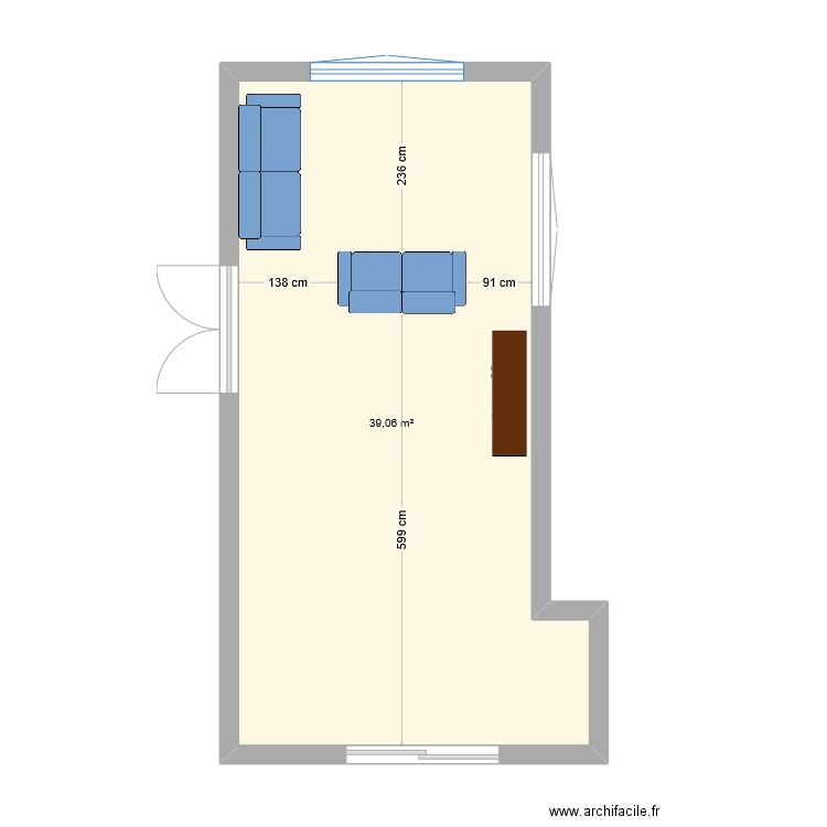 salon Luchon. Plan de 1 pièce et 39 m2