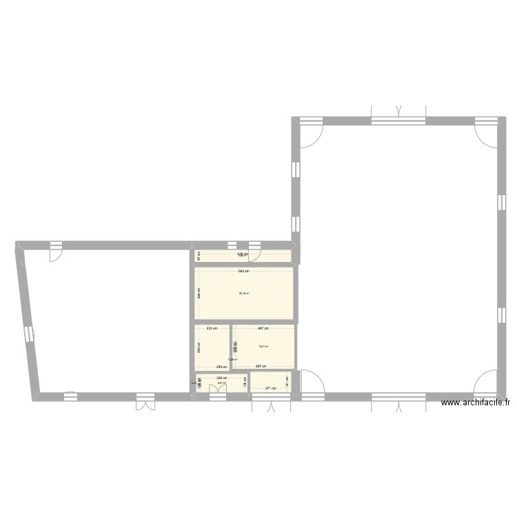 fromagerie. Plan de 6 pièces et 55 m2