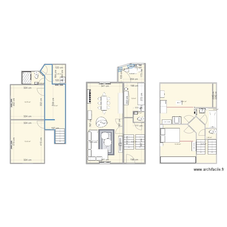 RDC. Plan de 16 pièces et 126 m2