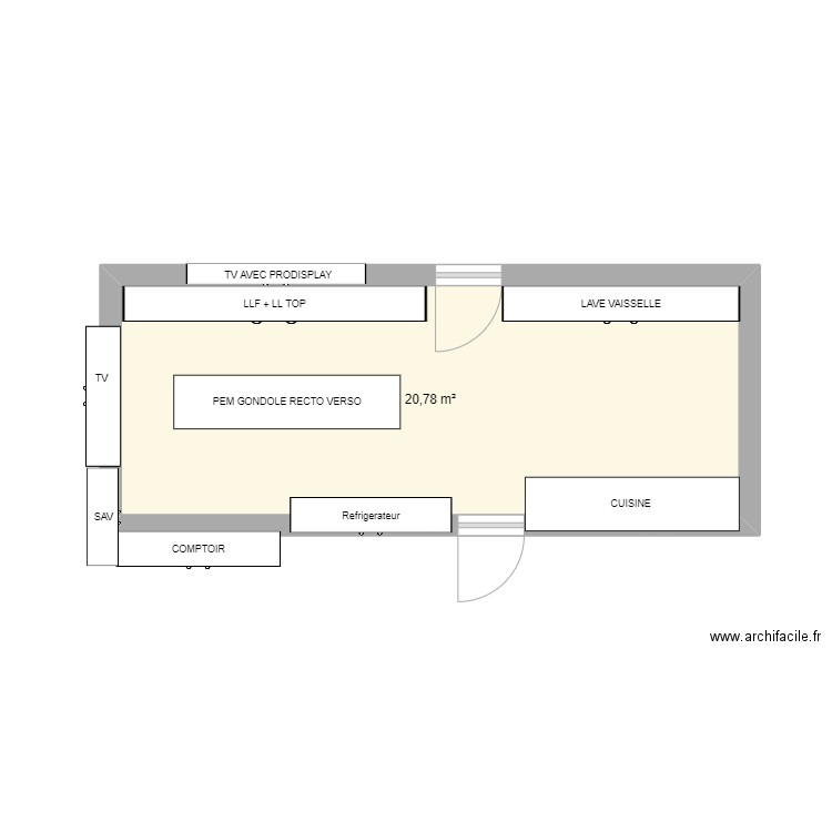 Menager technique Sartrouville. Plan de 1 pièce et 21 m2