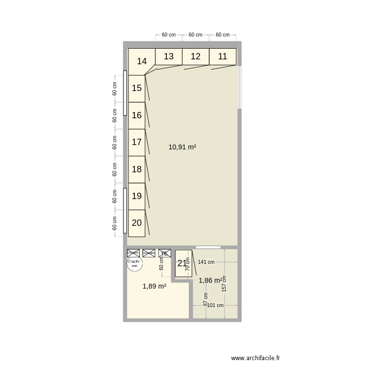 meuble haut 3. Plan de 3 pièces et 15 m2