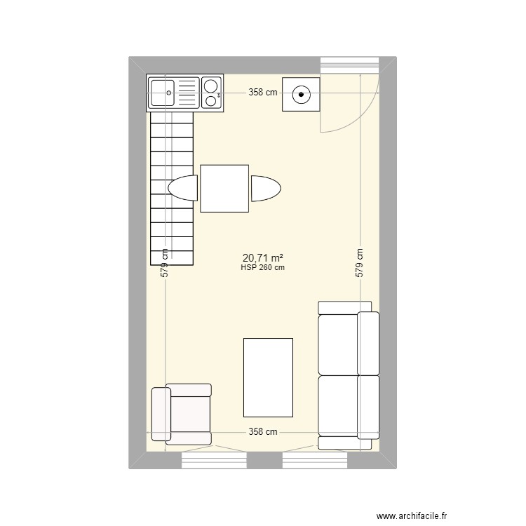 Appart Amaia. Plan de 1 pièce et 21 m2