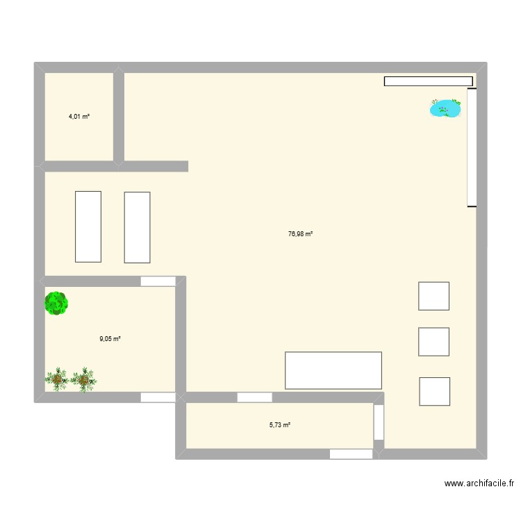 Jardinerie. Plan de 4 pièces et 96 m2