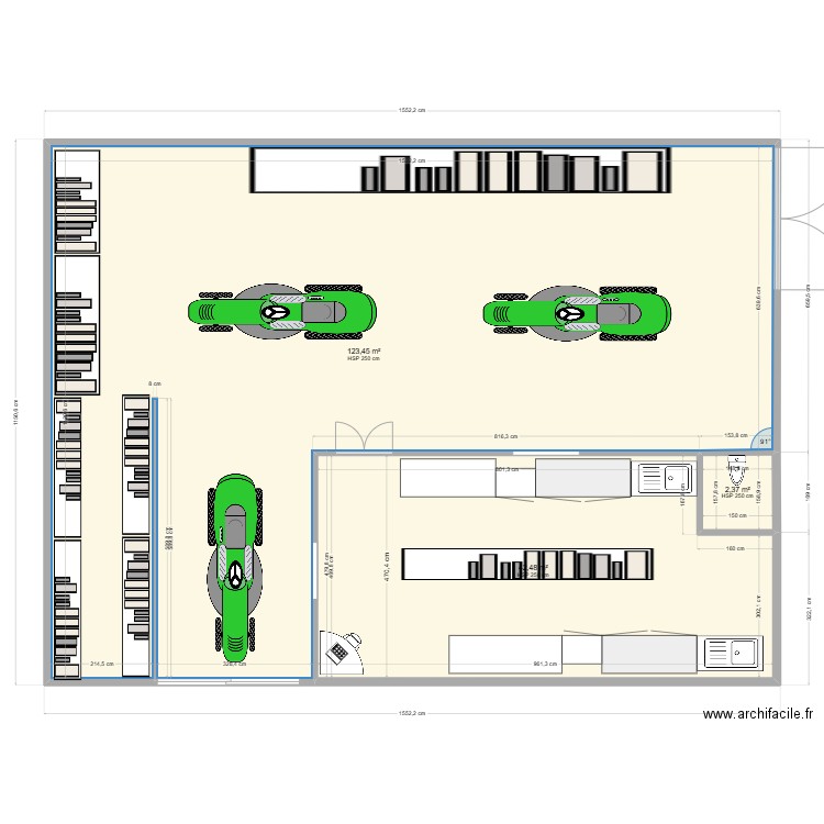 HANGAR toiture ifbc1.1114. Plan de 3 pièces et 168 m2