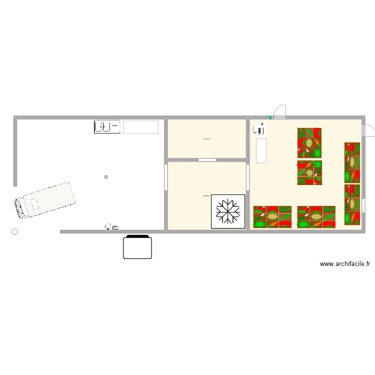 Batiment maraichage. Plan de 3 pièces et 154 m2