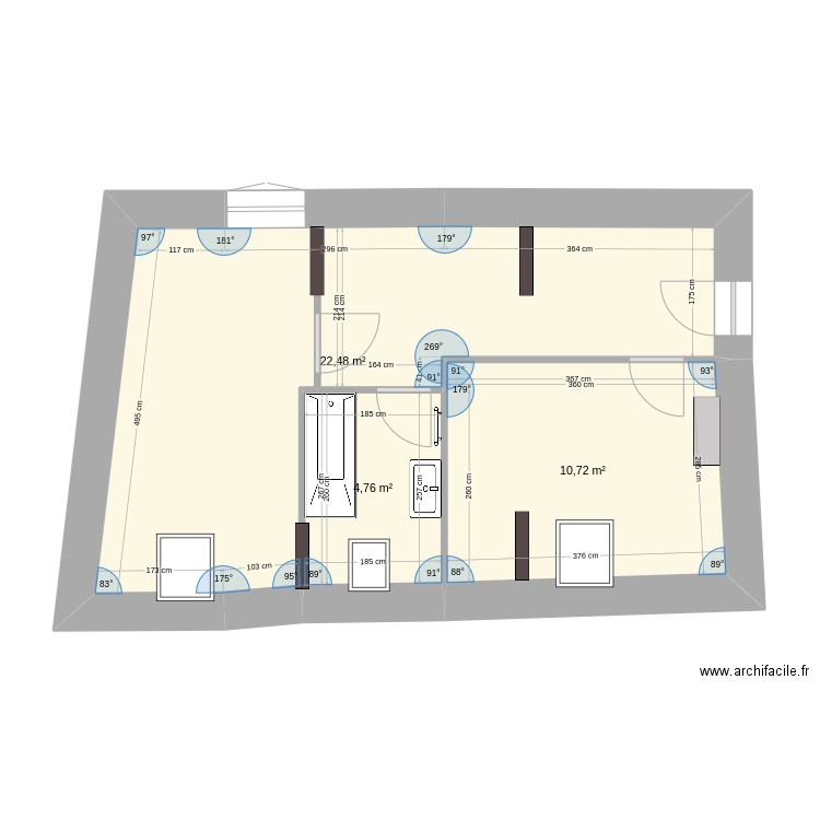 étages chambres 2. Plan de 3 pièces et 38 m2