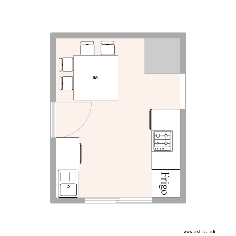 cuisine. Plan de 1 pièce et 16 m2