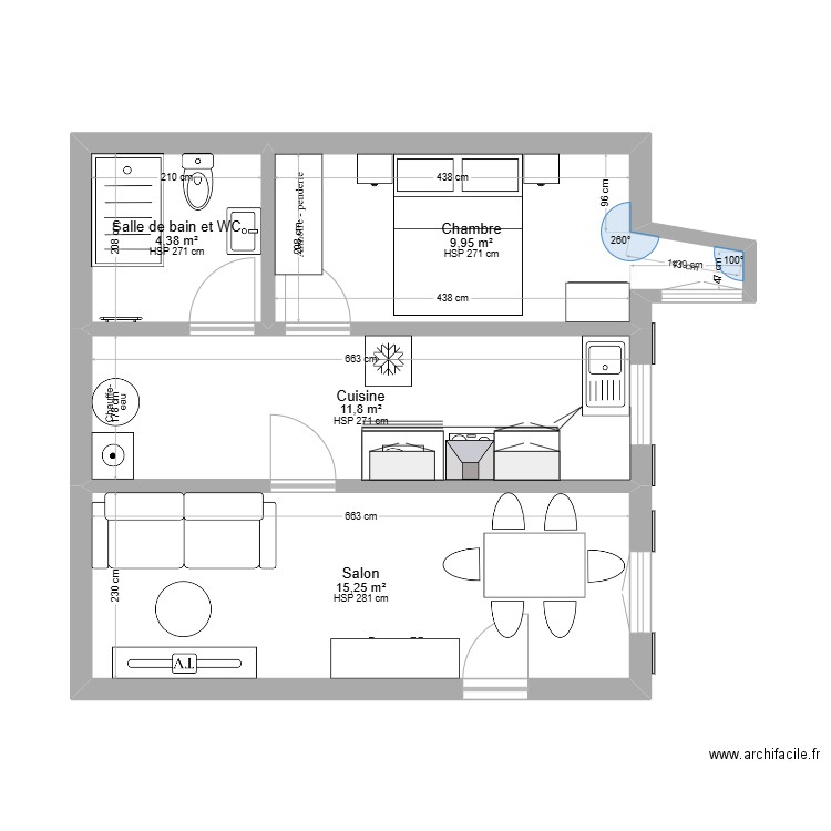 Plan App 1er étage. Plan de 4 pièces et 41 m2