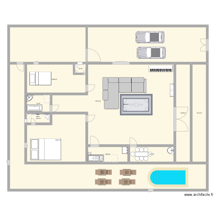 deux chambre salon. Plan de 11 pièces et 392 m2