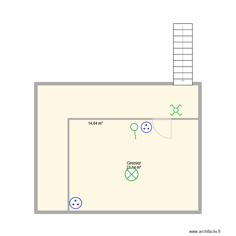 Etage garage. Plan de 2 pièces et 36 m2