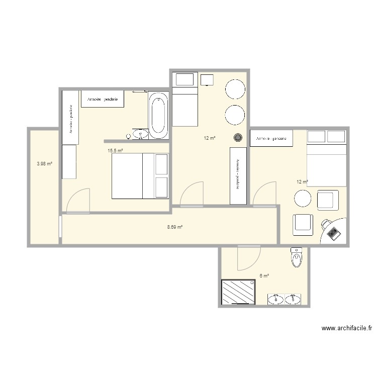 Maison de rêve étage v2. Plan de 6 pièces et 58 m2