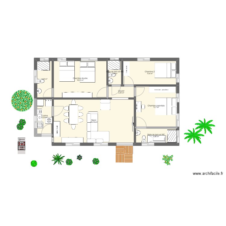 Mengana. Plan de 9 pièces et 89 m2