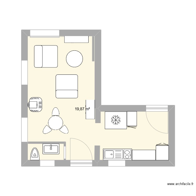 monique. Plan de 1 pièce et 20 m2