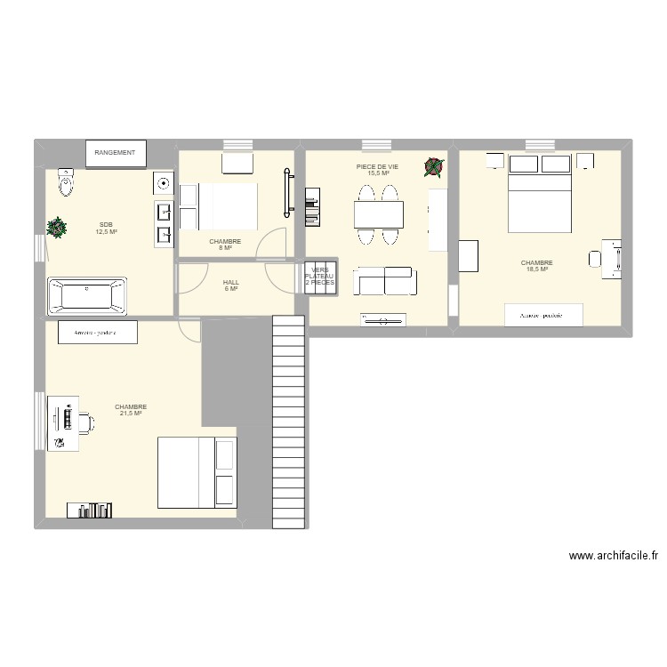 2ème ETAGE MONTOLIVET. Plan de 7 pièces et 86 m2