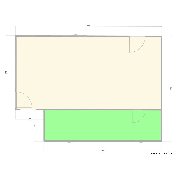 Chalet agrandissement. Plan de 2 pièces et 57 m2