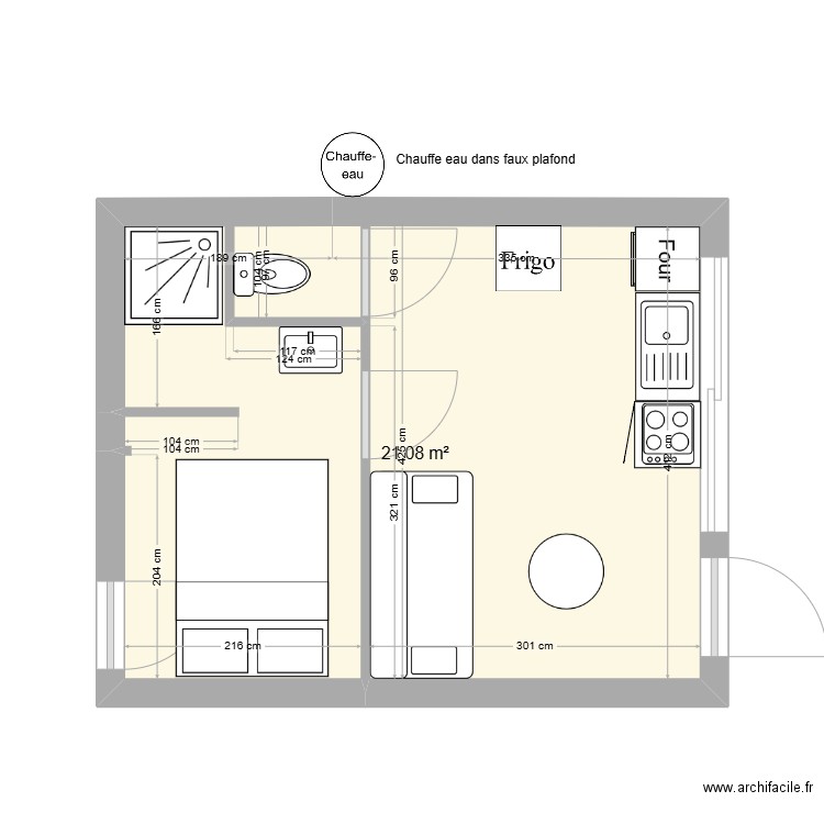 lemoine. Plan de 1 pièce et 21 m2