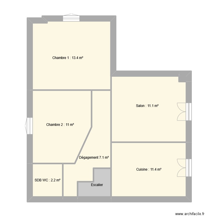 TEXIER R+2 Carnot. Plan de 7 pièces et 64 m2