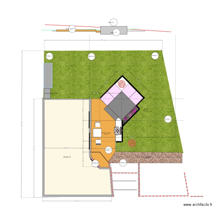 terrasses v1. Plan de 1 pièce et 33 m2