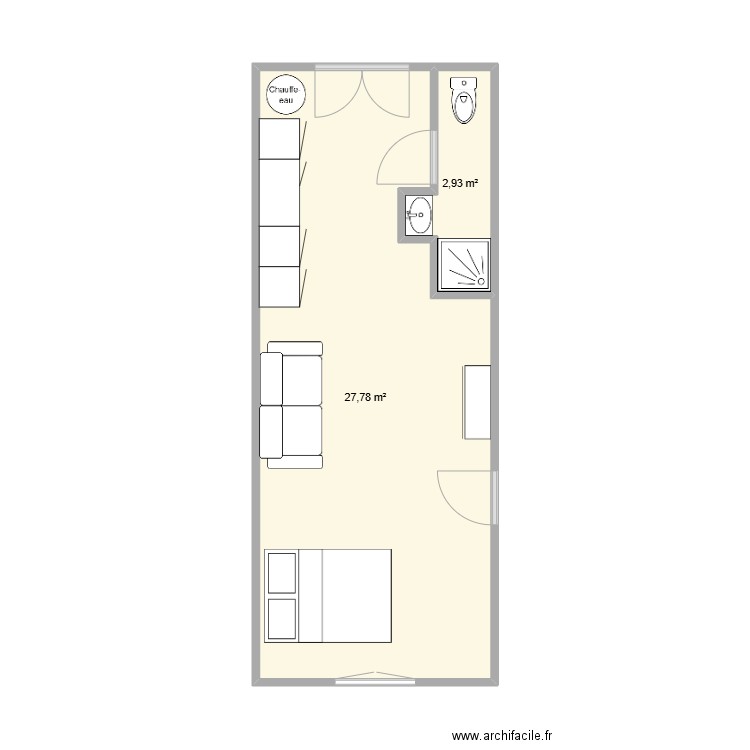 Studio montval. Plan de 2 pièces et 31 m2