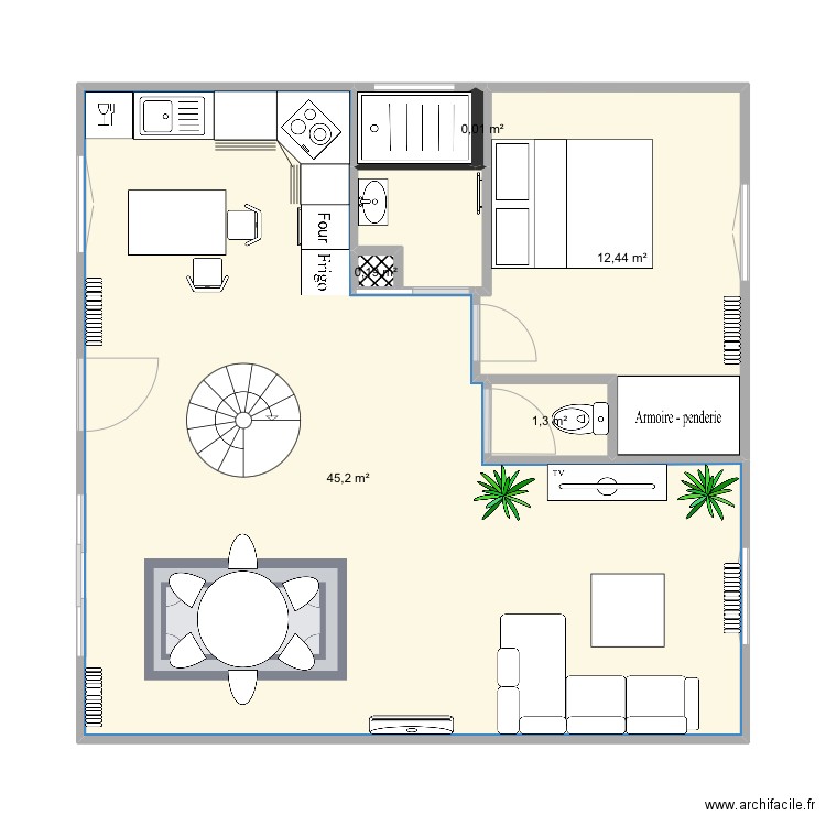 Rdc. Plan de 7 pièces et 62 m2