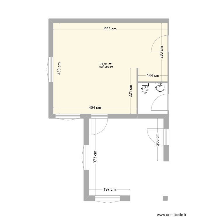 RDC. Plan de 1 pièce et 22 m2