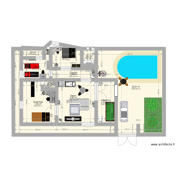 joe. Plan de 11 pièces et 61 m2