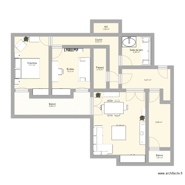 Appart Amor. Plan de 11 pièces et 83 m2