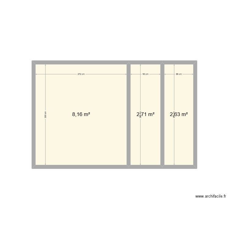 Chambre Doha. Plan de 3 pièces et 13 m2