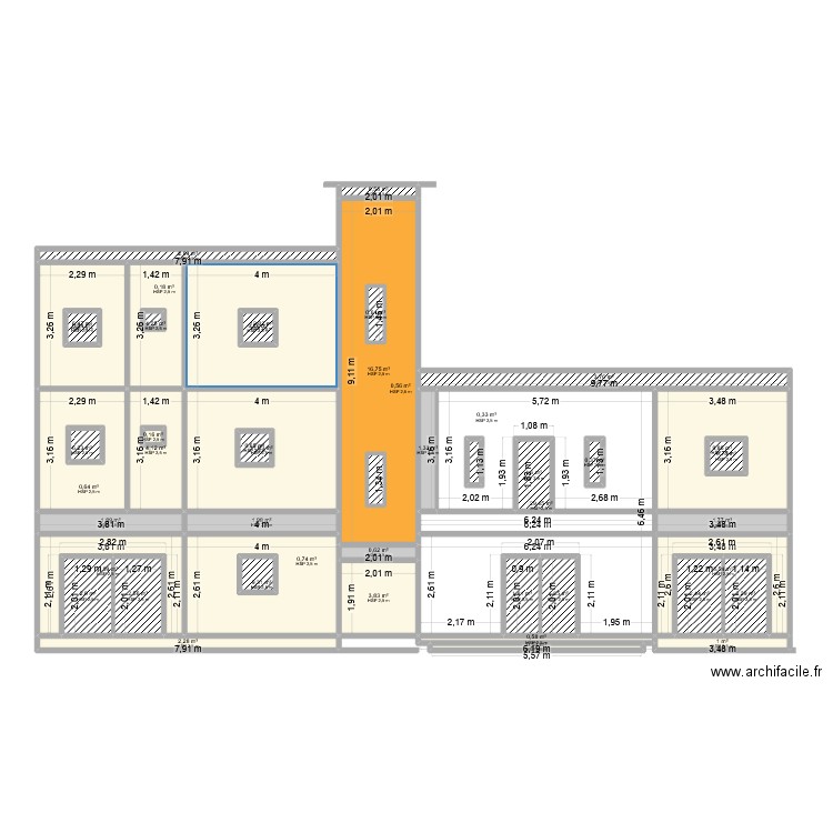 plan de facade. Plan de 44 pièces et 171 m2