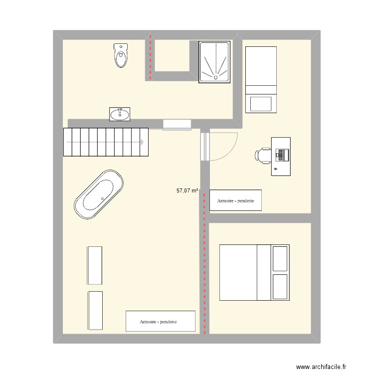 combles. Plan de 1 pièce et 57 m2