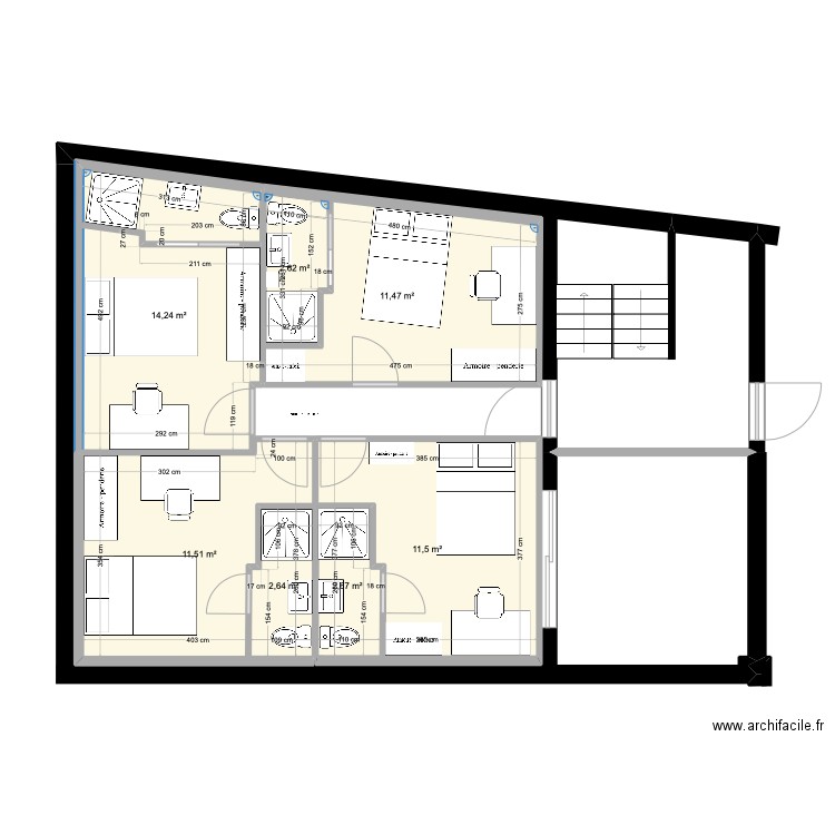 2èm G chambres/2. Plan de 7 pièces et 66 m2