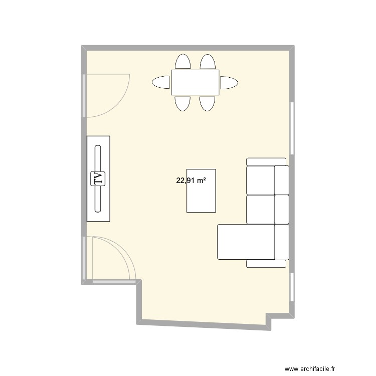 Salon. Plan de 1 pièce et 23 m2