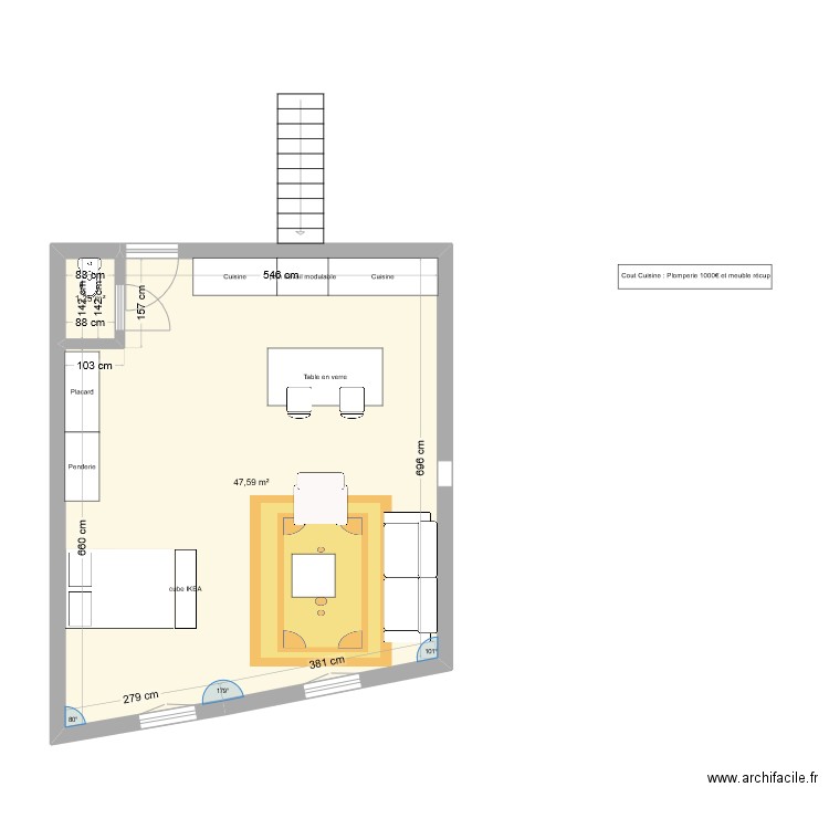 plan appart N+1. Plan de 2 pièces et 49 m2