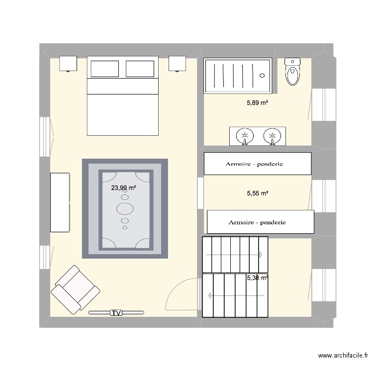 Suite parentale. Plan de 4 pièces et 41 m2