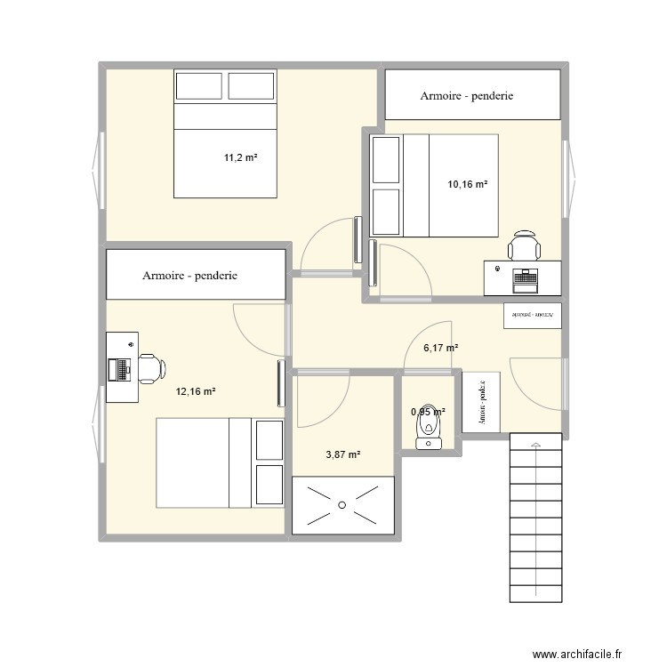 St Génis HAUT. Plan de 6 pièces et 45 m2